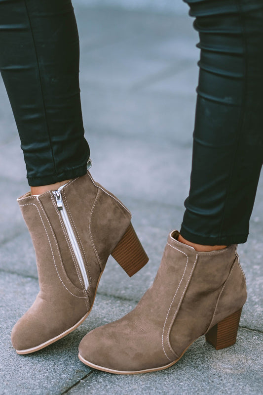 Beige Faux Suede Size Zip Heeled Booties