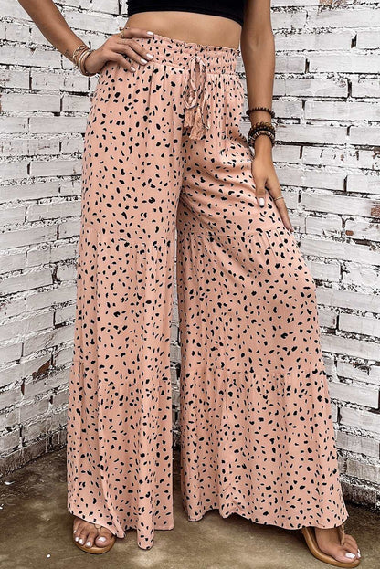 Brown Ruffle Wide Leg Animal Palazzo Pants