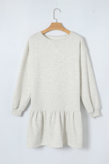 Solid Color Ruffle Hem Mini Sweatshirt Dress