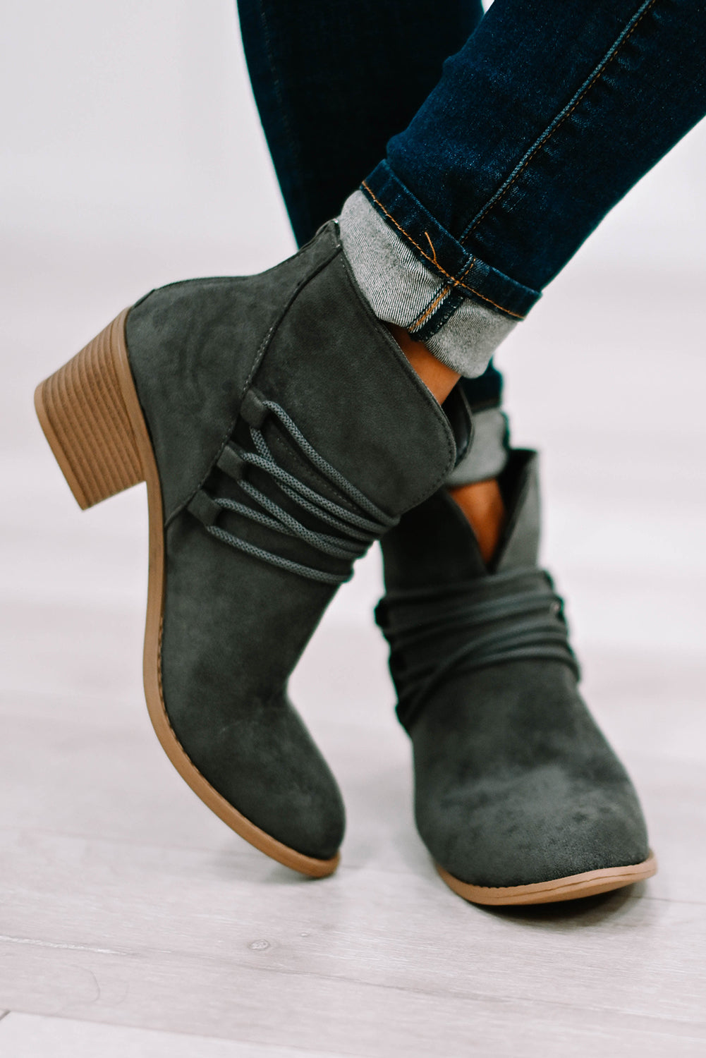 Criss Cross Slip On Point Toe Heeled Boots