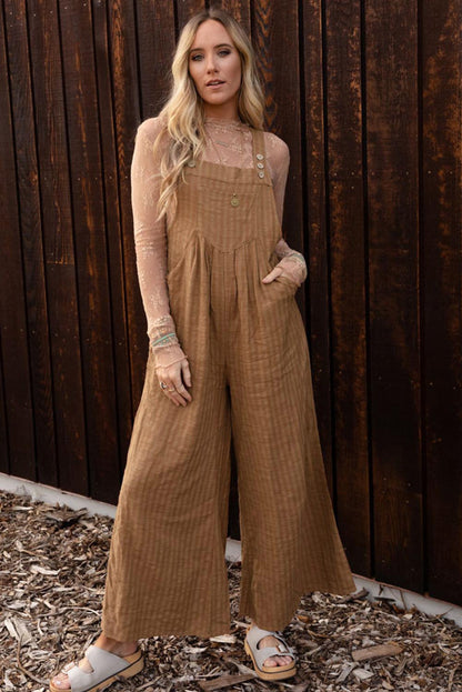 Striped Pleated Pockets Wide Leg Jumpsuit