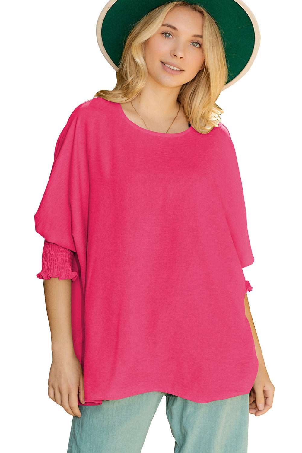 Casual Shirred Cuffs Half Sleeve Top