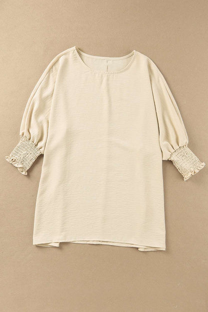 Casual Shirred Cuffs Half Sleeve Top