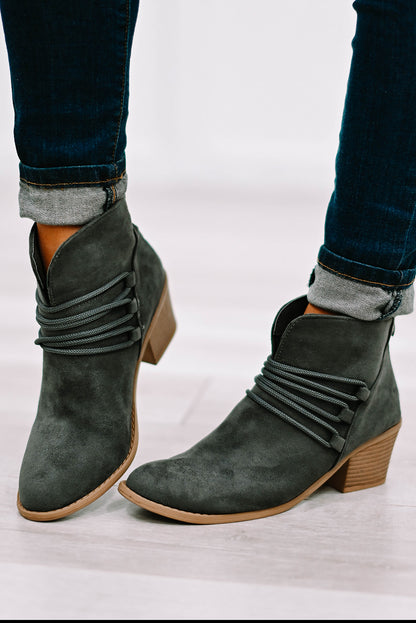 Criss Cross Slip On Point Toe Heeled Boots