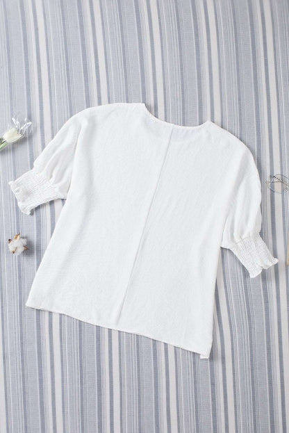 Casual Shirred Cuffs Half Sleeve Top