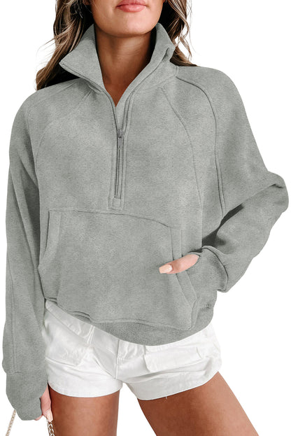 Zip Up Stand Collar Thumb hole Sleeve Sweatshirt