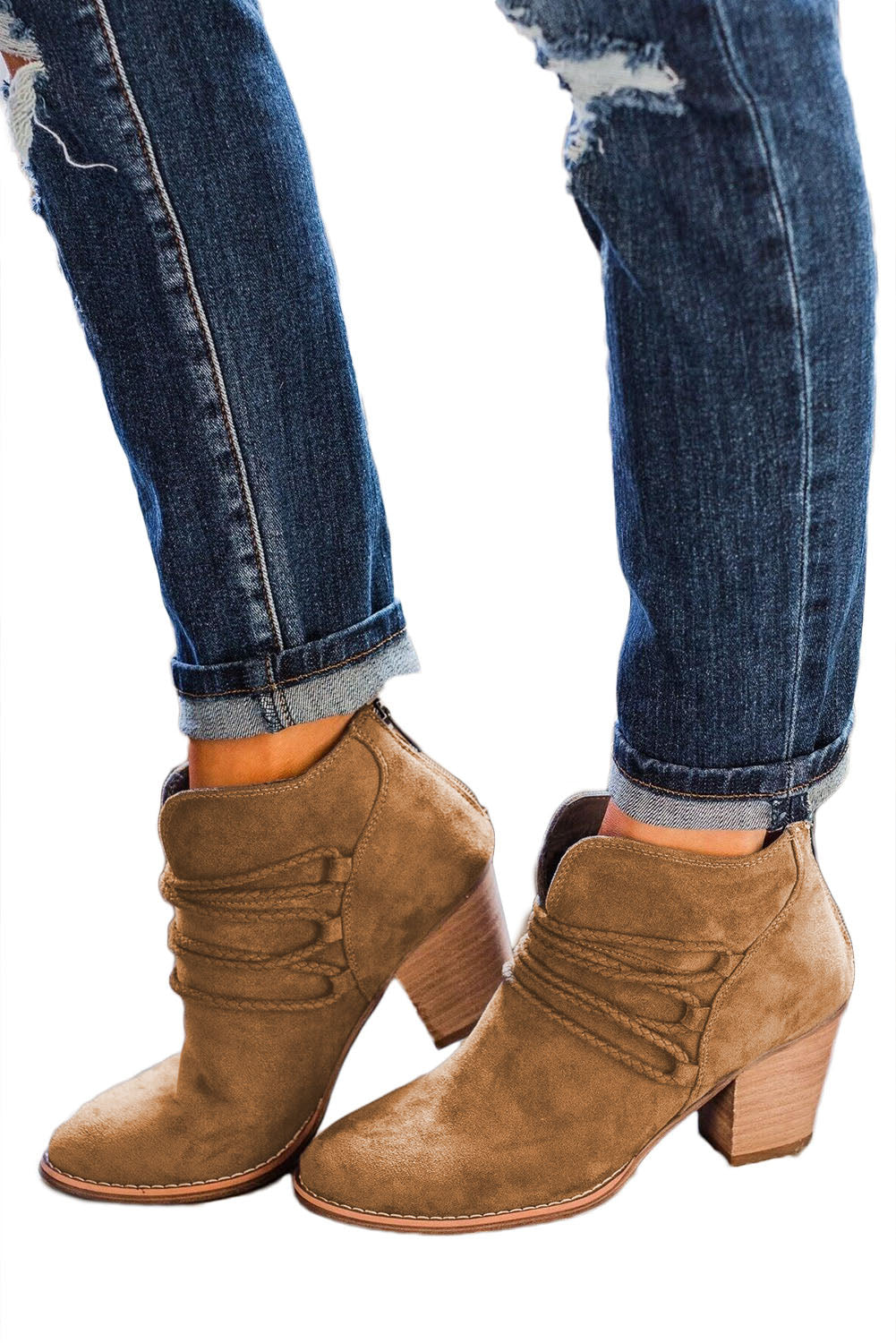 Criss Cross Slip On Point Toe Heeled Boots