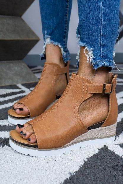 Cutout Buckle Strap Platform Sandals