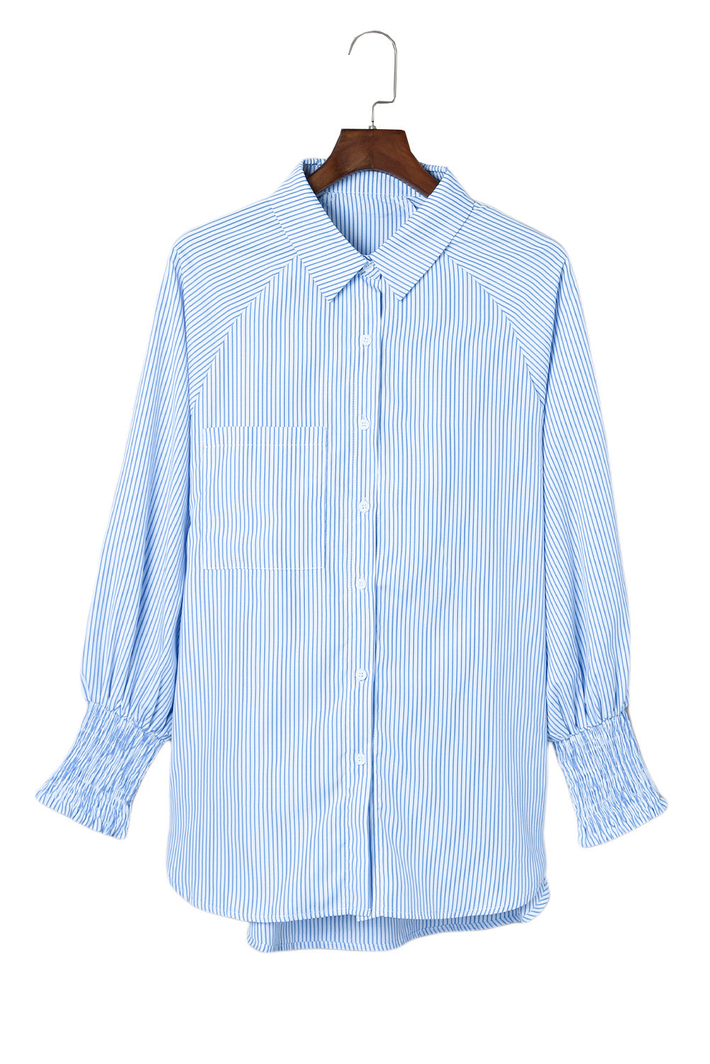 Striped Casual Shirred Cuffs Shirt