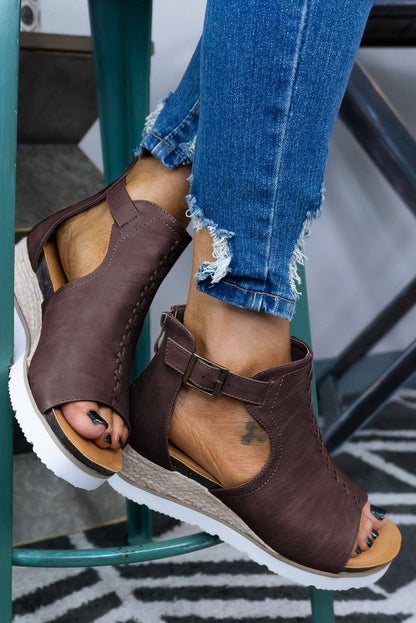 Cutout Buckle Strap Platform Sandals