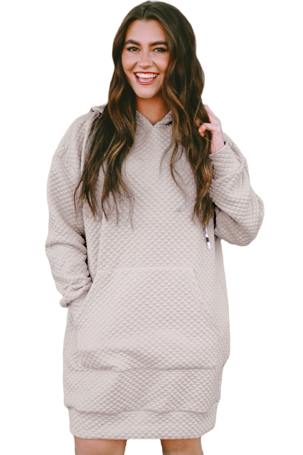 Drawstring Kangaroo Pocket Quilted Hooded Dress