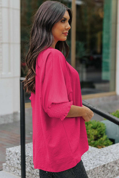 Casual Shirred Cuffs Half Sleeve Top