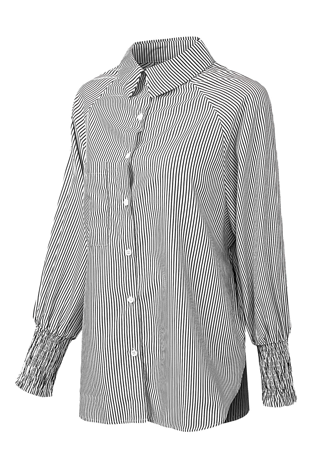 Striped Casual Shirred Cuffs Shirt