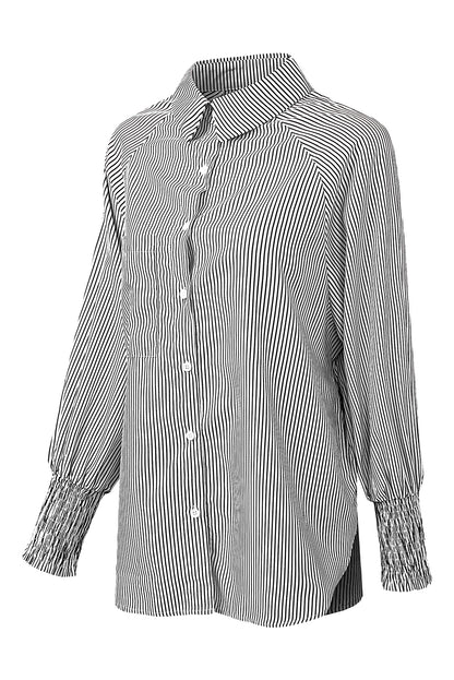 Striped Casual Shirred Cuffs Shirt