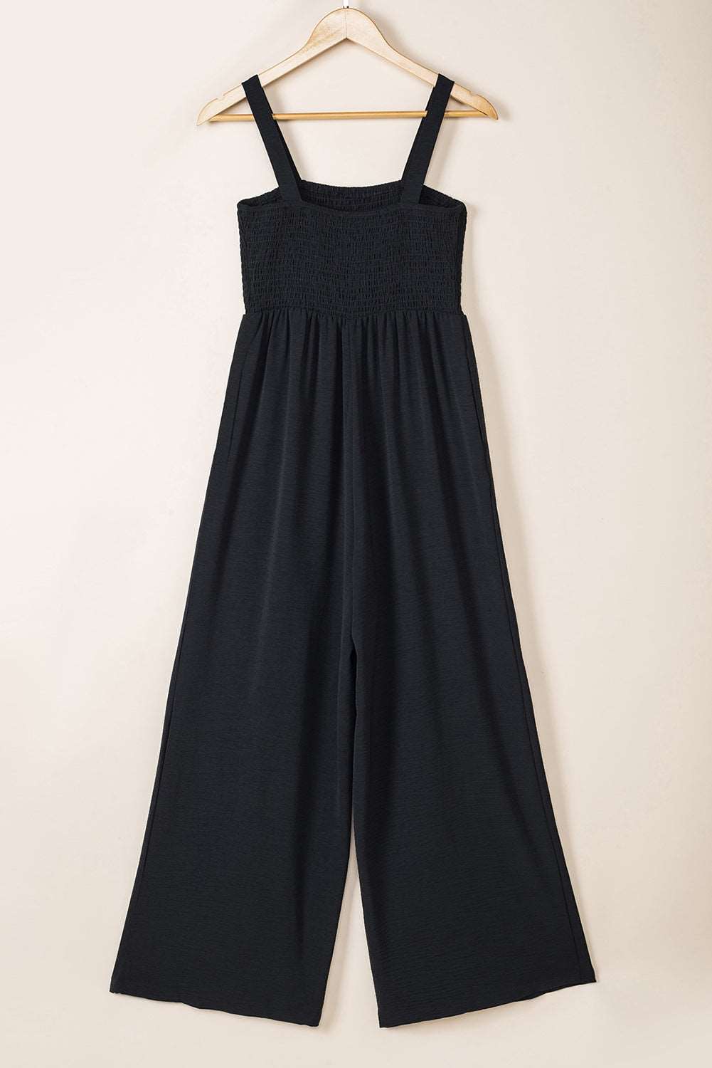 Casual Smocked Pocketed Wide Leg Jumpsuit