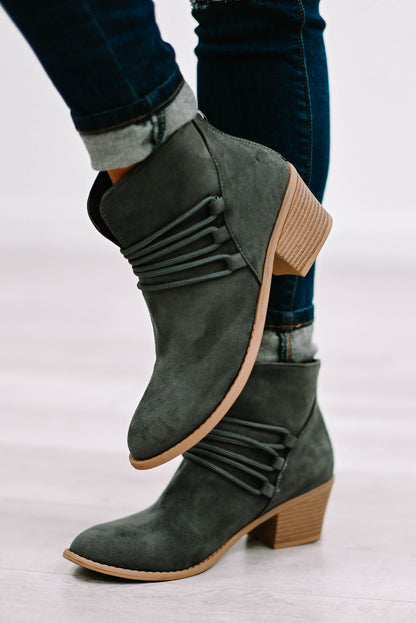 Criss Cross Slip On Point Toe Heeled Boots