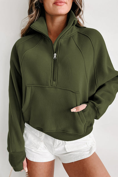 Zip Up Stand Collar Thumb hole Sleeve Sweatshirt