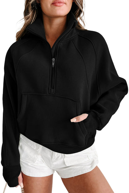 Zip Up Stand Collar Thumb hole Sleeve Sweatshirt