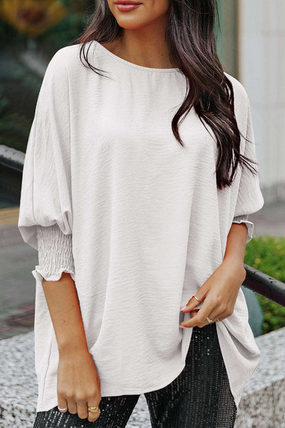 Casual Shirred Cuffs Half Sleeve Top