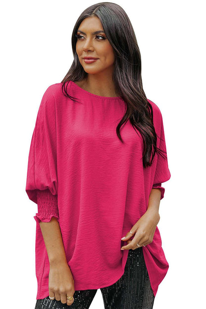 Casual Shirred Cuffs Half Sleeve Top