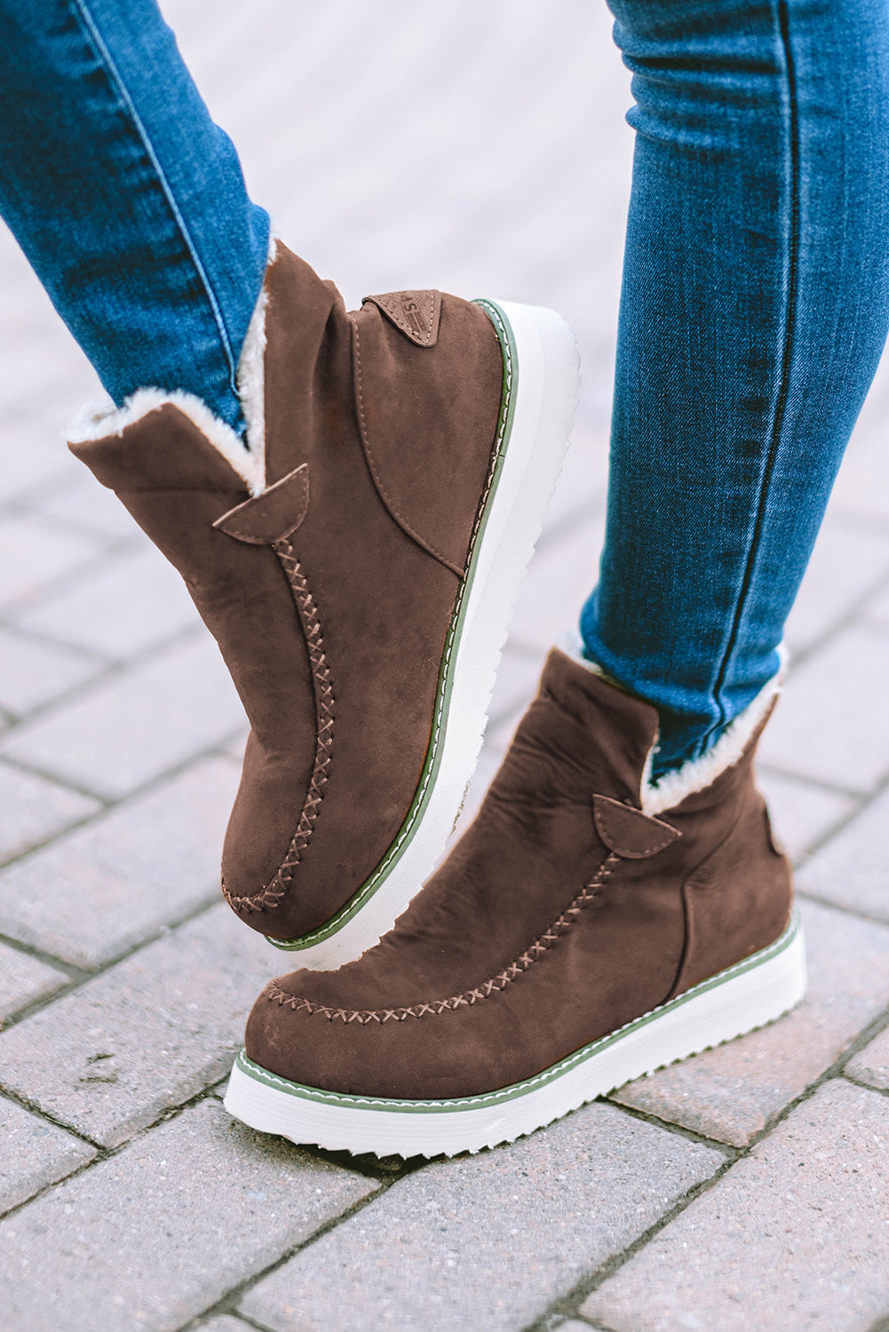 Chestnut Stitching Suede Plush Lining Winter Boots