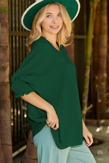 Casual Shirred Cuffs Half Sleeve Top