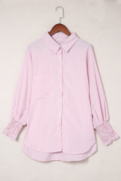 Striped Casual Shirred Cuffs Shirt