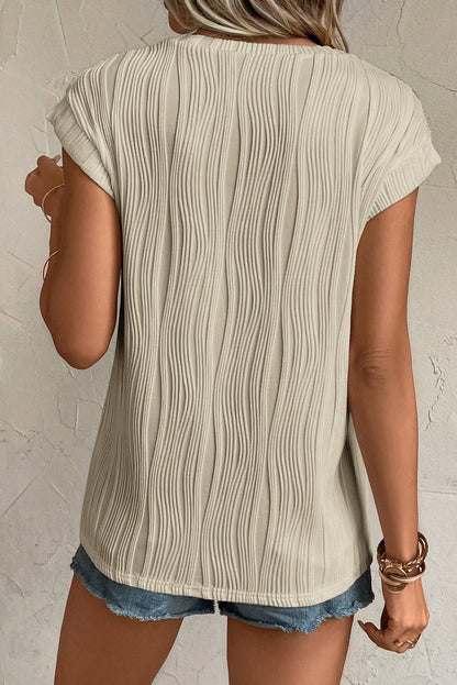 Solid Color Wavy Textured Cap Sleeve Top