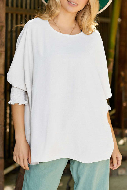 Casual Shirred Cuffs Half Sleeve Top