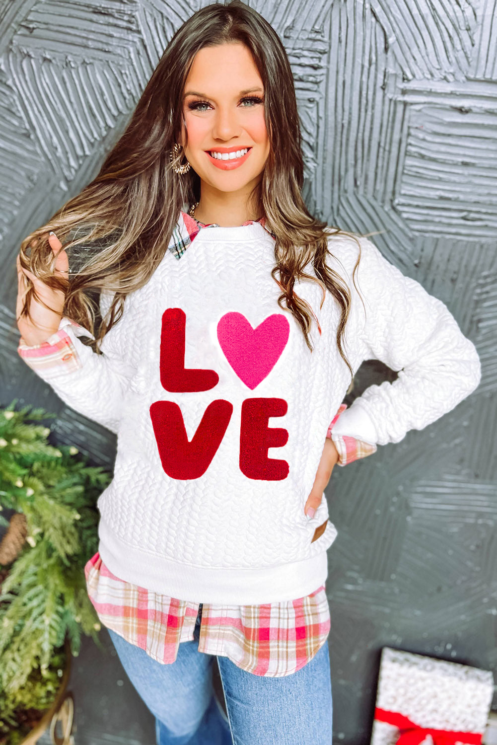 XOXO Chenille Letter Patch Quilted Sweatshirt