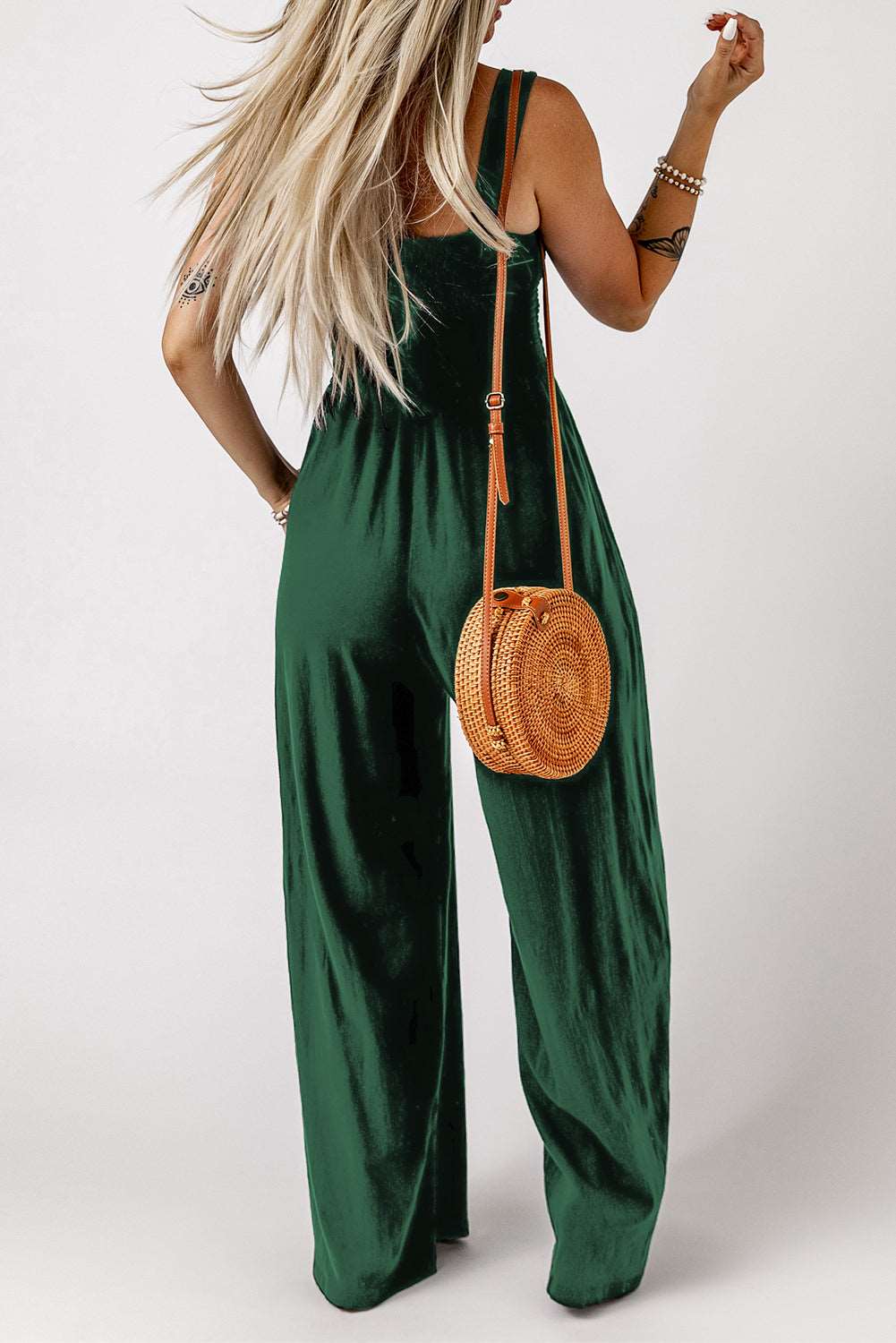 Casual Smocked Pocketed Wide Leg Jumpsuit