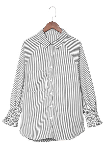 Striped Casual Shirred Cuffs Shirt