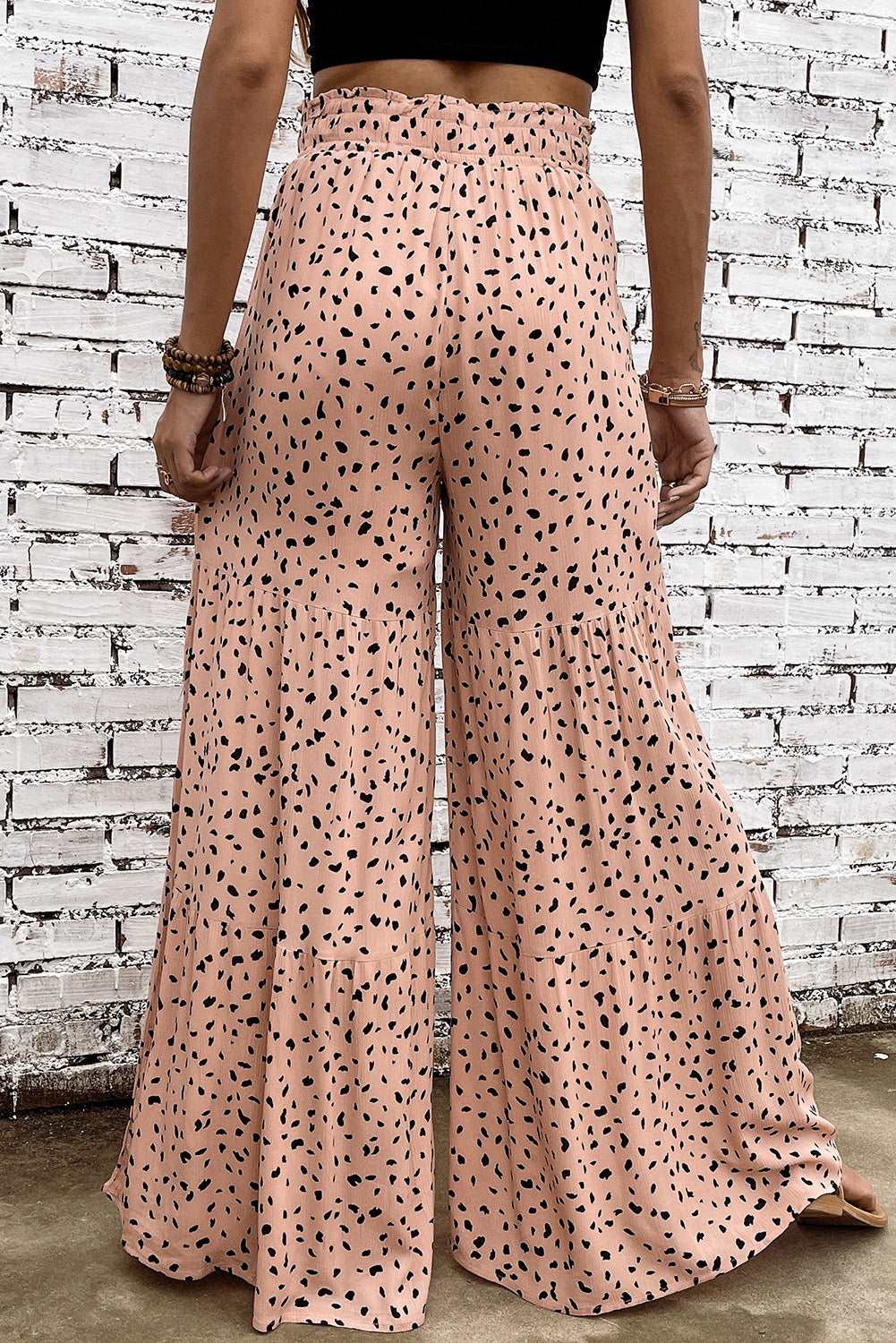 Brown Ruffle Wide Leg Animal Palazzo Pants