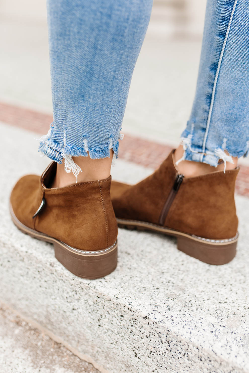 Brown Casual Faux Suede Side Zip Ankle Boots