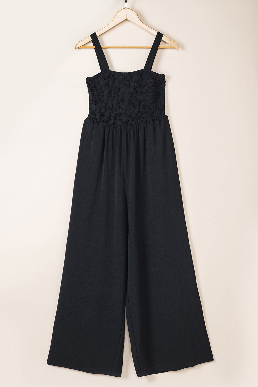 Casual Smocked Pocketed Wide Leg Jumpsuit