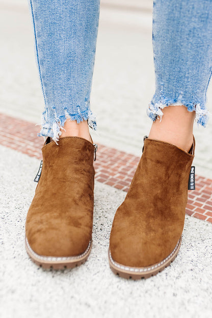 Brown Casual Faux Suede Side Zip Ankle Boots