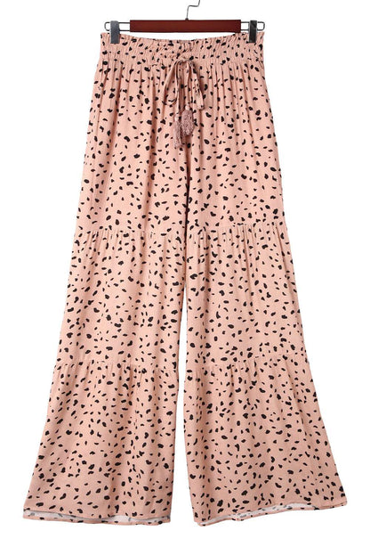 Brown Ruffle Wide Leg Animal Palazzo Pants