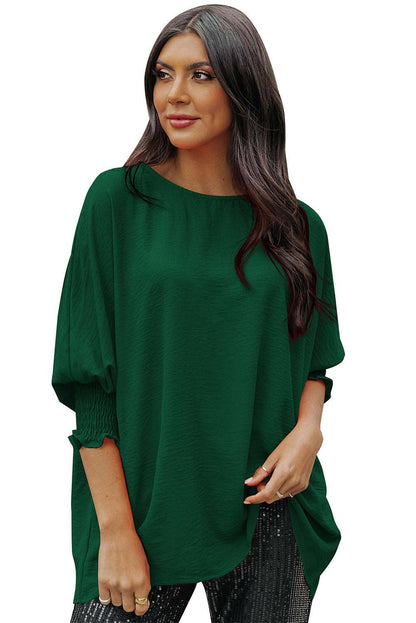 Casual Shirred Cuffs Half Sleeve Top