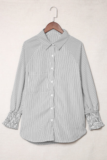 Striped Casual Shirred Cuffs Shirt