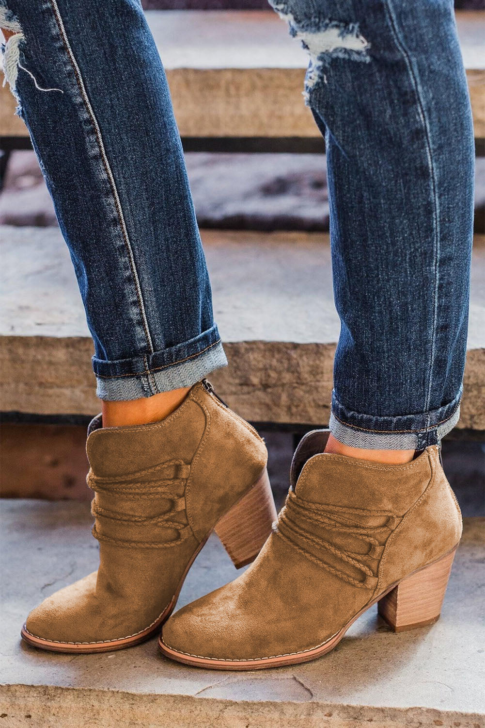 Criss Cross Slip On Point Toe Heeled Boots