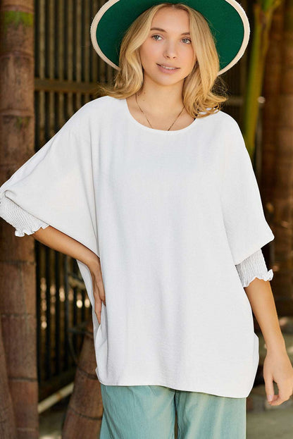 Casual Shirred Cuffs Half Sleeve Top