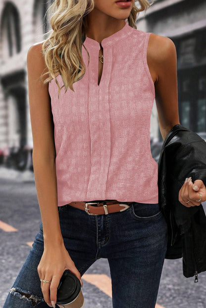 Textured Split V Neck Sleeveless Shirt