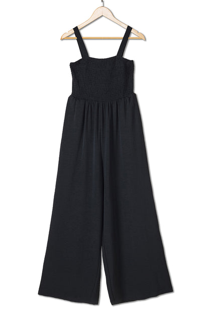 Casual Smocked Pocketed Wide Leg Jumpsuit