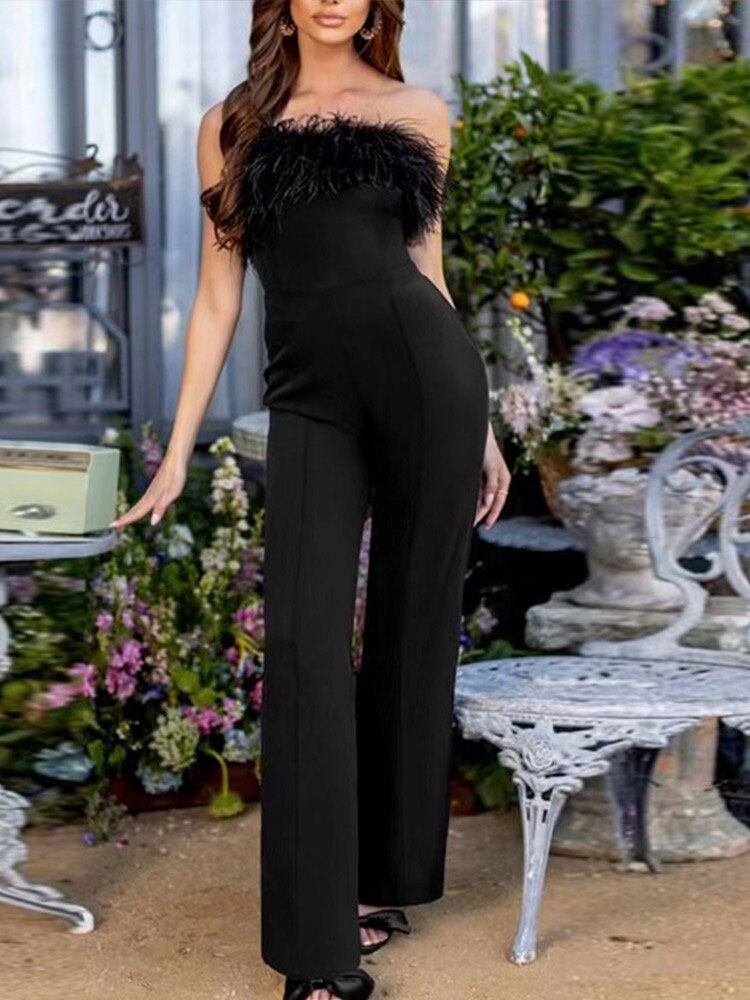 Sequined Feather-paneled Jumpsuit