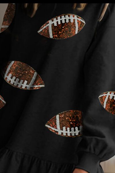 Football Sequin Round Neck Dropped Shoulder Mini Dress